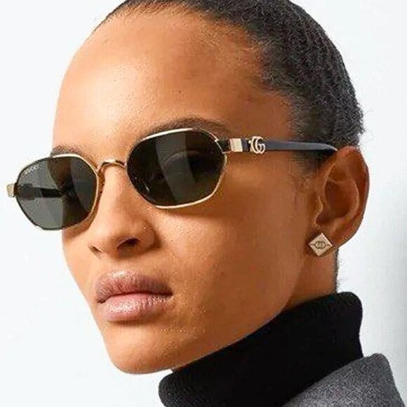 Gucci Women Sunglasses Gold Black Grey Geometric GG1593S 001 BRAND NEW
